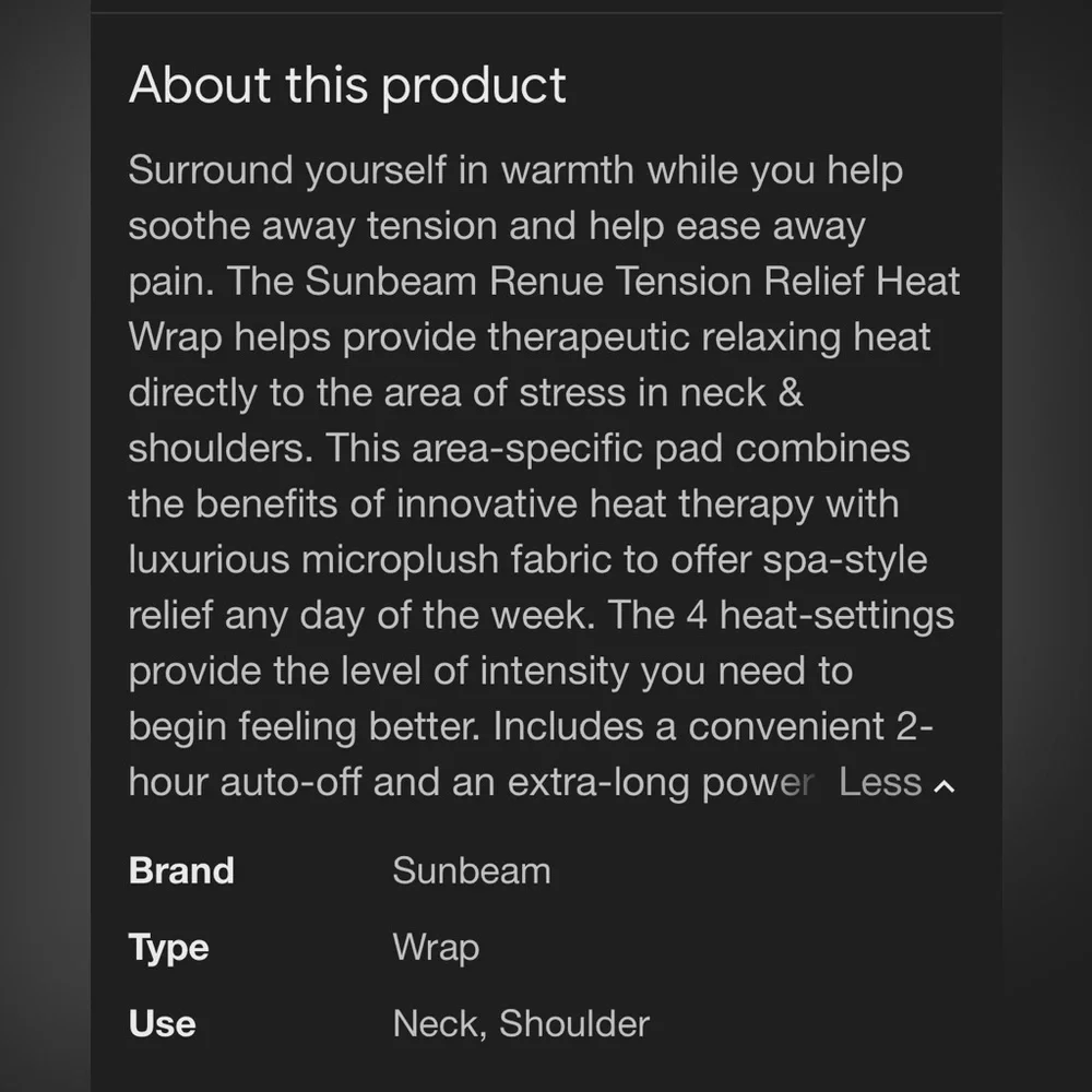 Sunbeam Massaging Renue Back Wrap with Heat, Extended Back. New in box. - Picture 5 of 5